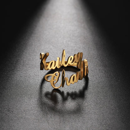 Personalized Two Name Ring with Custom Font – alternate product view