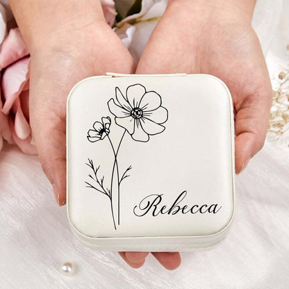 Personalized Travel Jewelry Box with Birth Flower Month – material and finish detail