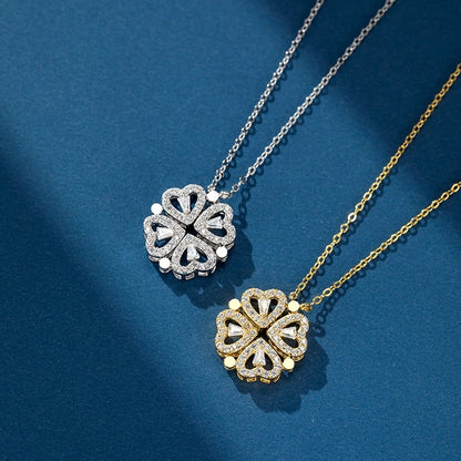 Rose Gift Box Four -Leaf Grass Necklace Heart Necklace – close-up product detail