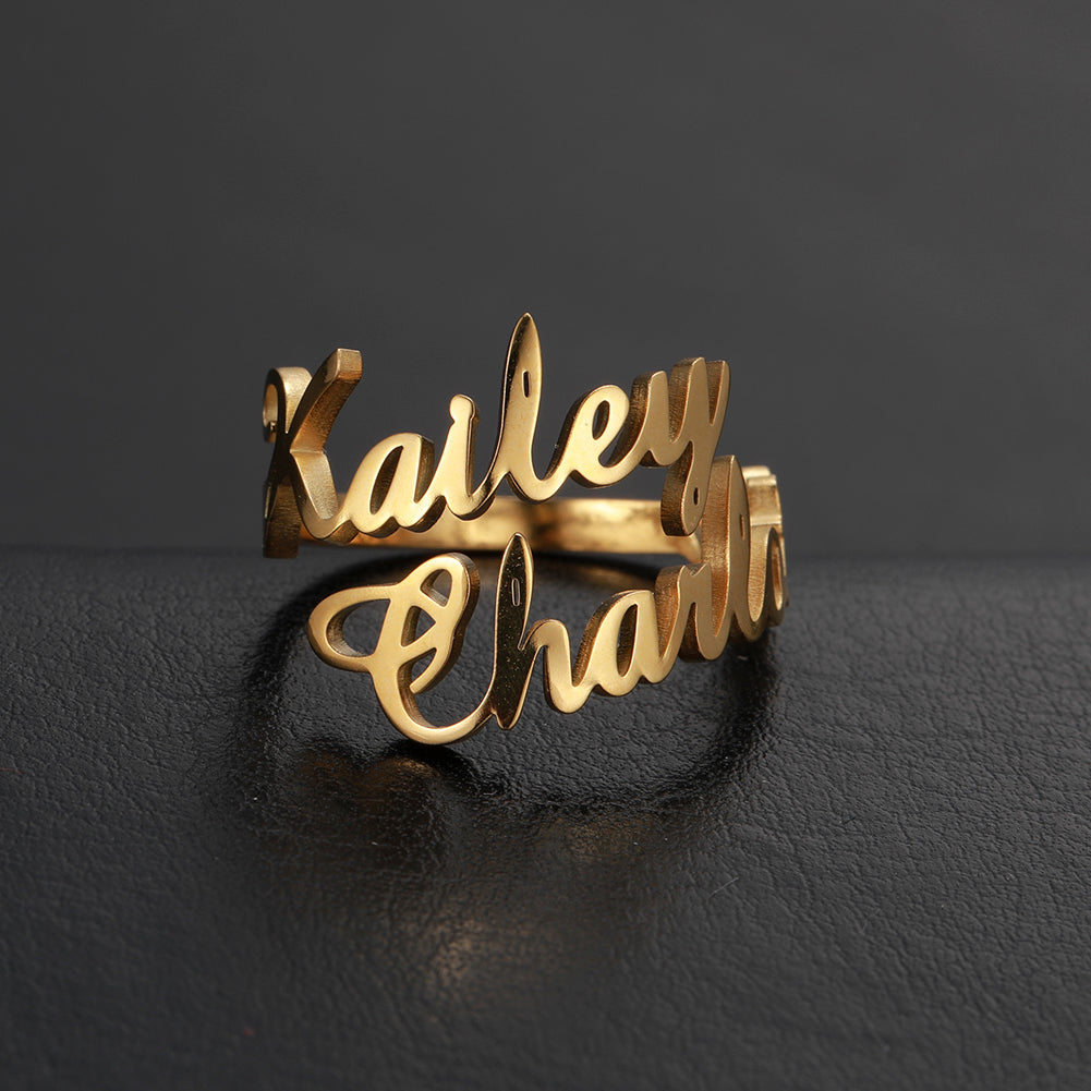 Personalized Two Name Ring with Custom Font