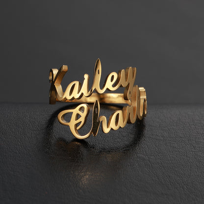 Personalized Two Name Ring with Custom Font – size and style reference