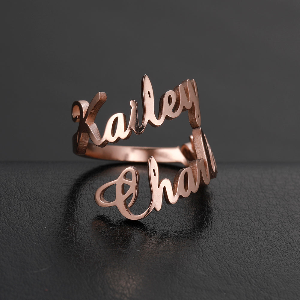 Personalized Two Name Ring with Custom Font