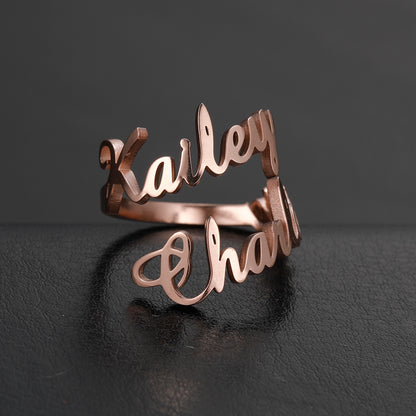 Personalized Two Name Ring with Custom Font – material and finish detail