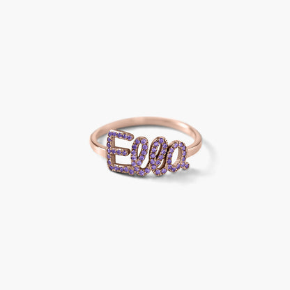Personalized Full Silver Name Ring with Stone – close-up product detail