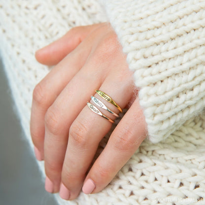Personalized Tiny Name Ring - Minimalist Style – size and style reference