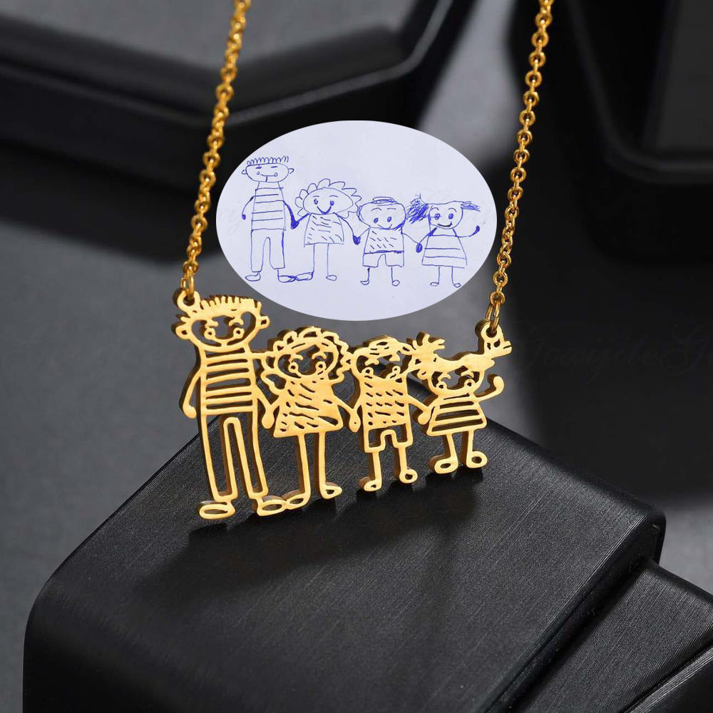 Personalized Doodle Drawing Necklace - Artistic Pendant Jewelry