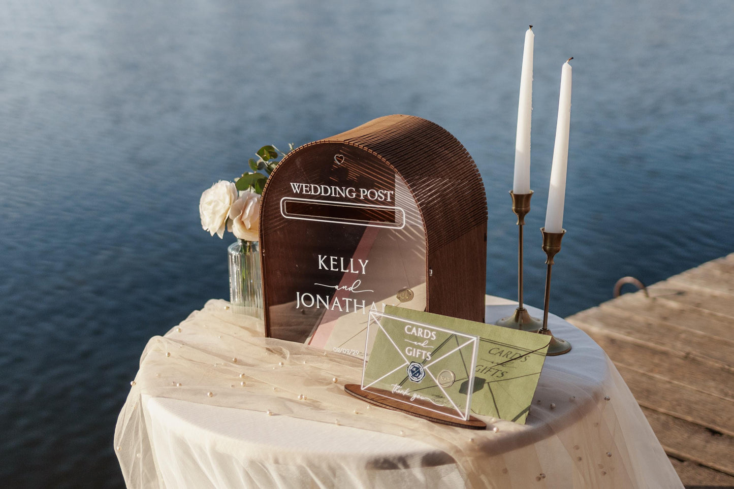 Natural wood personalized wedding post box